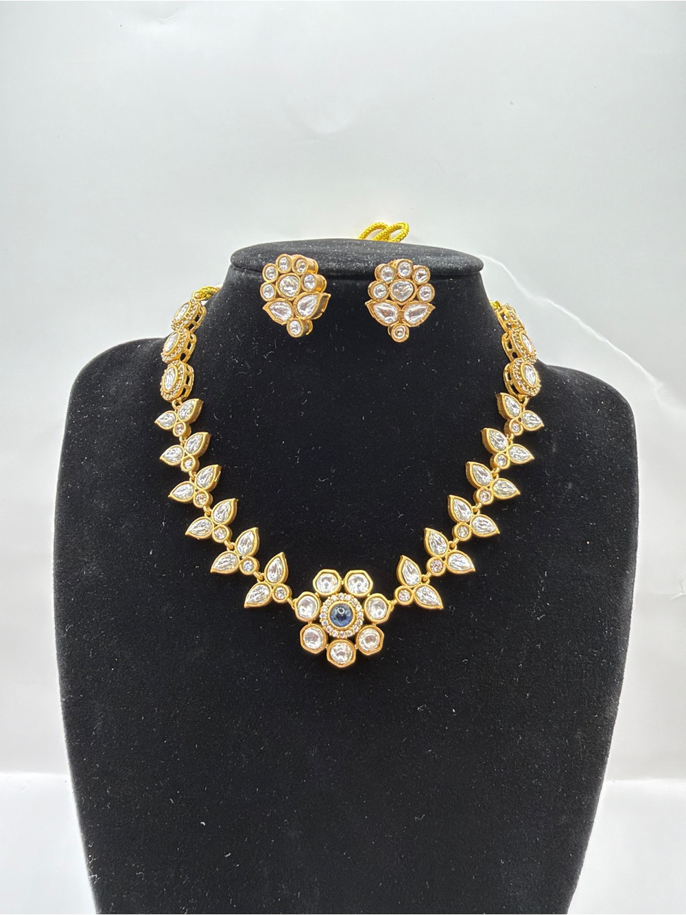 Gold-Tone Tyanni Kundan Crystal Floral Necklace & Earrings Set